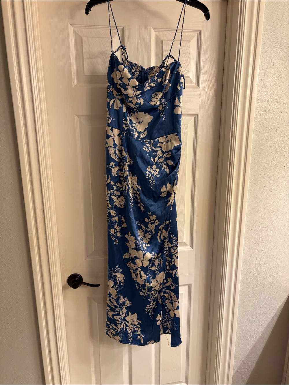 Restoration blue /cream floral print SILK dress Sz 8 LN